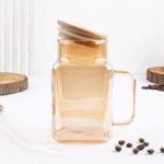 لیوان اسموتی پیرکس شامپاینی درب بامبو نی دار وارداتی