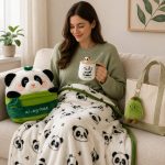 ست پتو بالشتی پاندا، ماگ و آویز کیف 🐼🥑☕ | Panda Pillow Blanket, Mug & Avocado Bag Charm Set - Image 2