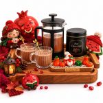 ست هدیه یلدایی هات چاکلت دونفره دینال با سینی چوبی، فرنچ پرس و دکوری کدو