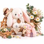ست هدیه دو خرگوش در باغ بهاری دینال | خرگوش شنی معطر، آویز خرگوش و دسته‌گل46