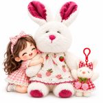 ست عروسک خرگوش توت فرنگی ۳۵ سانتی با آویز خرگوش ۶ سانتی | پک هدیه دو عددی4