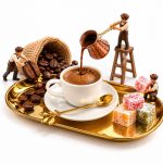 ست سرو قهوه ترک یک نفره با فنجان ۶۰ میل، سینی طلایی و قاشق سرو