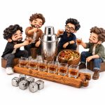 ست هدیه مردانه دینال | مجموعه شیکر استیل، ۶ شات شیشه‌ای و سینی چوبی34