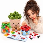 ست هدیه کاکتوس دینال | عروسک گلدان کاکتوس، لگو گیاهان و شیشه پاستیل رنگی33